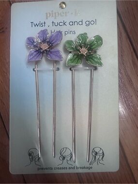 piper·k Floral Hair Pins - Purple & Green